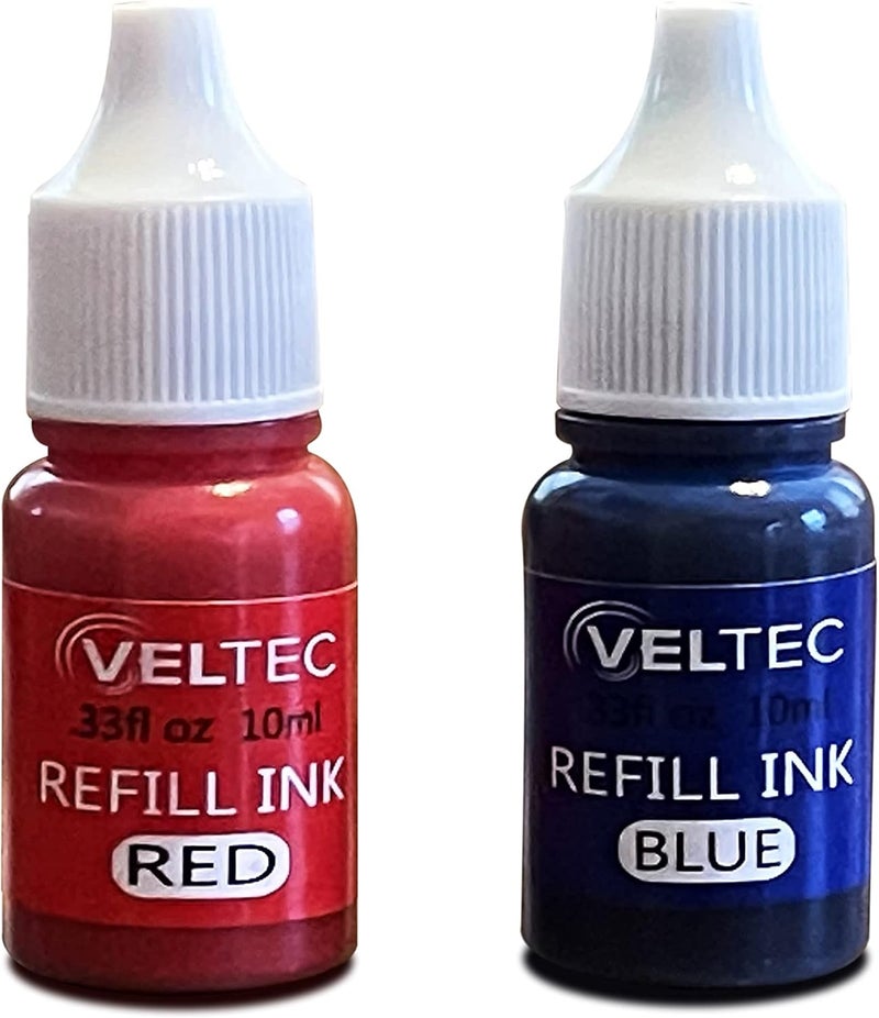 Veltec Premium 2-Color Refill Ink for Pre-Ink Stamps, Blue and Red, 10 ml Each Bottle - Image 4